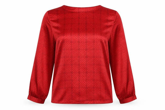 Front view of Principles women’s red geometric polyester basic blouse, size UK 6, round neck