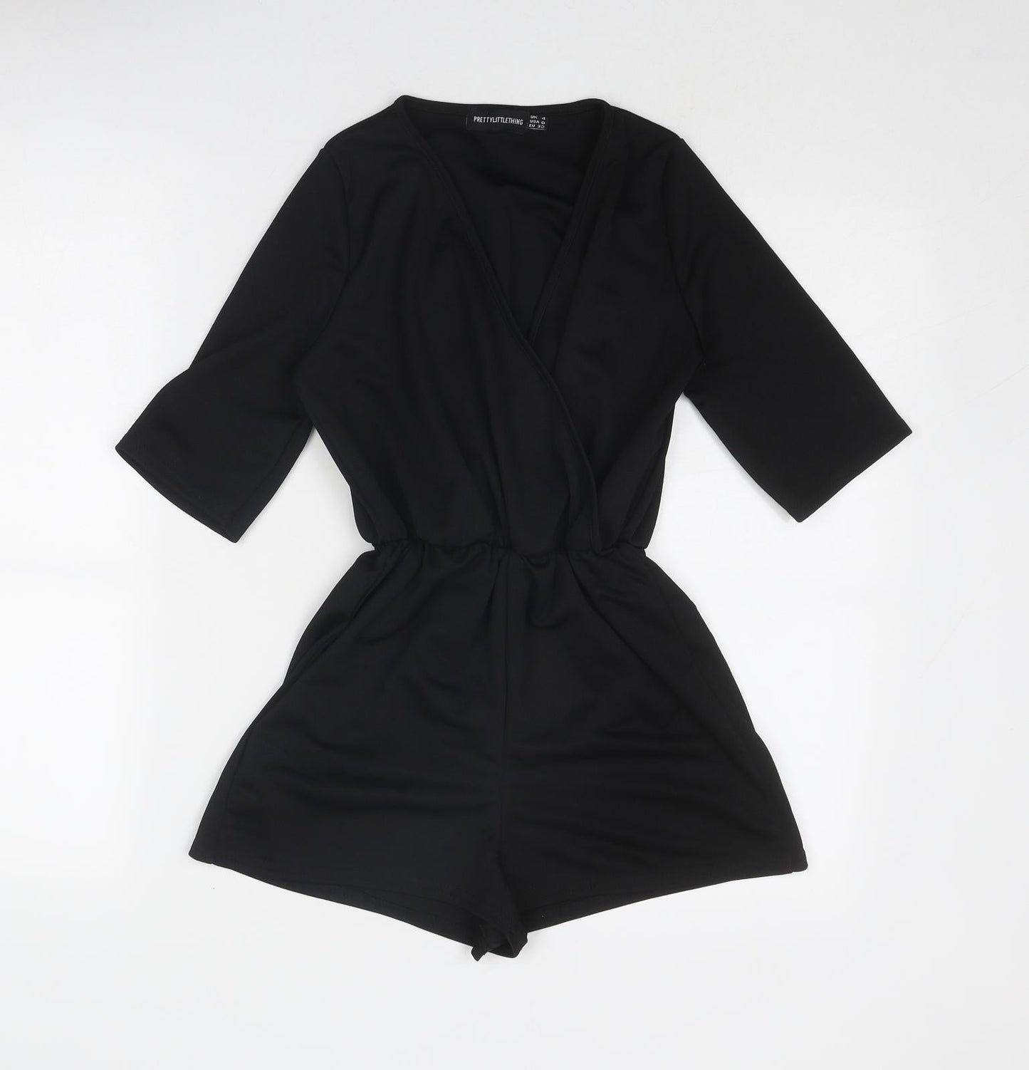 PRETTYLITTLETHING Womens Black Polyester Playsuit One-Piece Size 4 Pullover