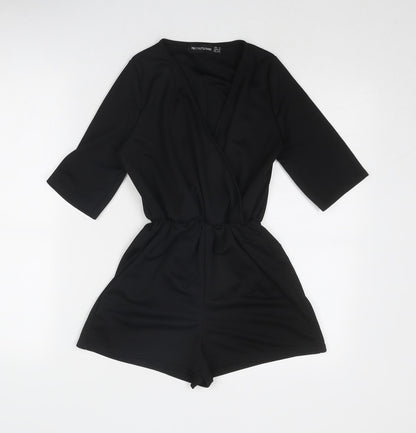 PRETTYLITTLETHING Womens Black Polyester Playsuit One-Piece Size 4 Pullover