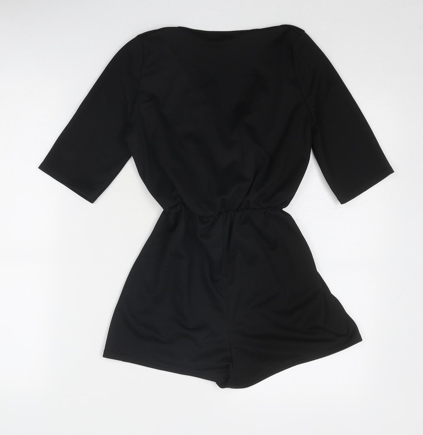 PRETTYLITTLETHING Womens Black Polyester Playsuit One-Piece Size 4 Pullover