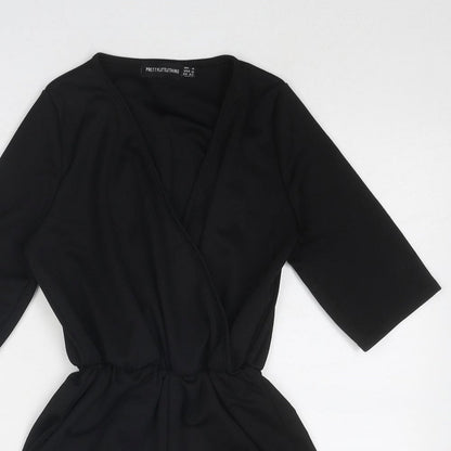 PRETTYLITTLETHING Womens Black Polyester Playsuit One-Piece Size 4 Pullover