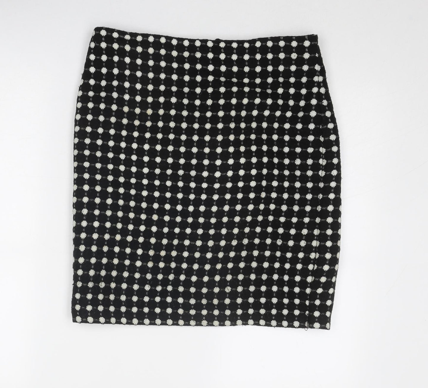 Marks and Spencer Womens Black Polka Dot Acrylic A-Line Skirt Size 10 Zip