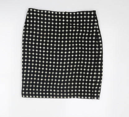 Marks and Spencer Womens Black Polka Dot Acrylic A-Line Skirt Size 10 Zip