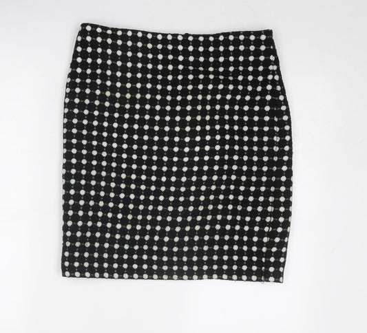 Marks and Spencer Womens Black Polka Dot Acrylic A-Line Skirt Size 10 Zip