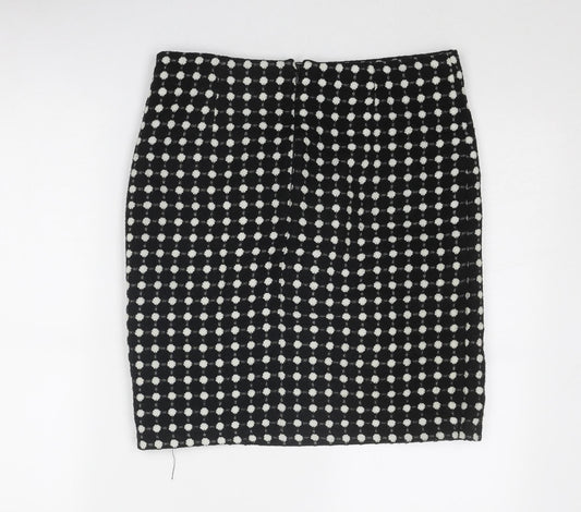 Marks and Spencer Womens Black Polka Dot Acrylic A-Line Skirt Size 10 Zip