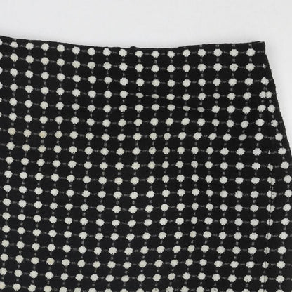 Marks and Spencer Womens Black Polka Dot Acrylic A-Line Skirt Size 10 Zip