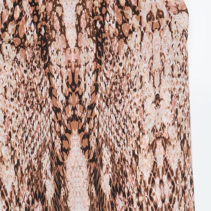 Bar III Womens Brown Animal Print Polyester A-Line Size L Collared Button - Snakeskin Pattern