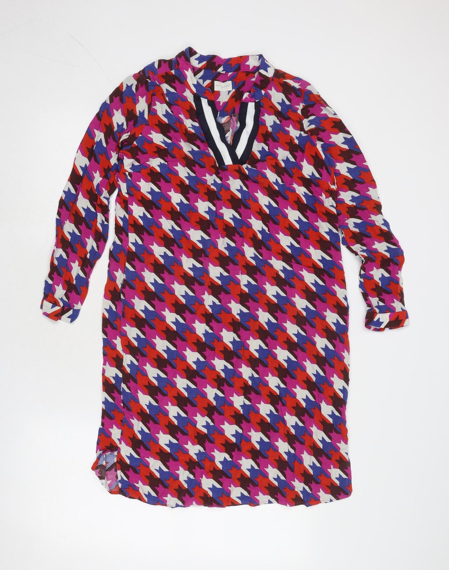 Milano Womens Multicoloured Geometric Polyester A-Line Size 8 V-Neck Pullover