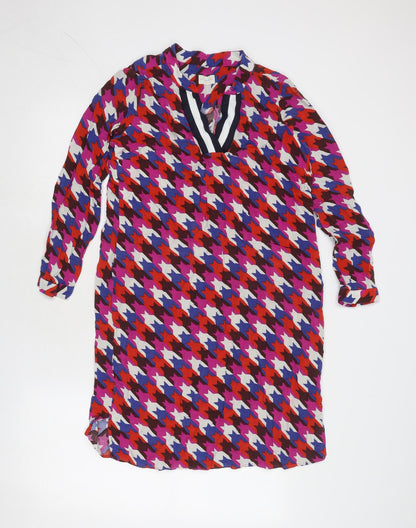 Milano Womens Multicoloured Geometric Polyester A-Line Size 8 V-Neck Pullover