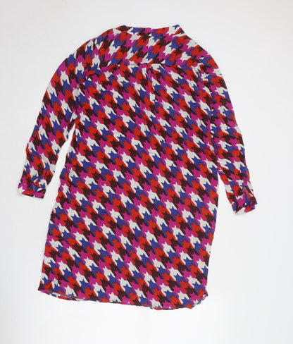 Milano Womens Multicoloured Geometric Polyester A-Line Size 8 V-Neck Pullover