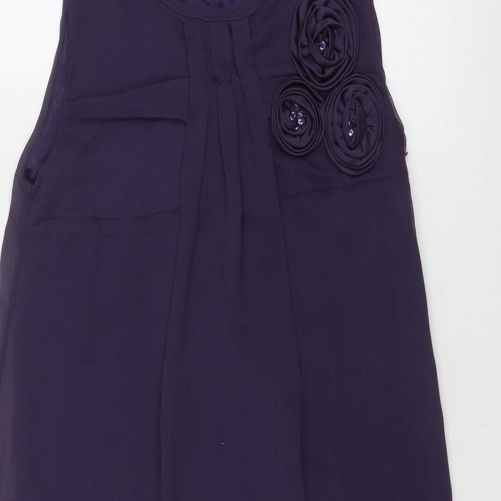 La Redoute Womens Purple Polyester A-Line Size 10 Round Neck Zip - Flower Detail