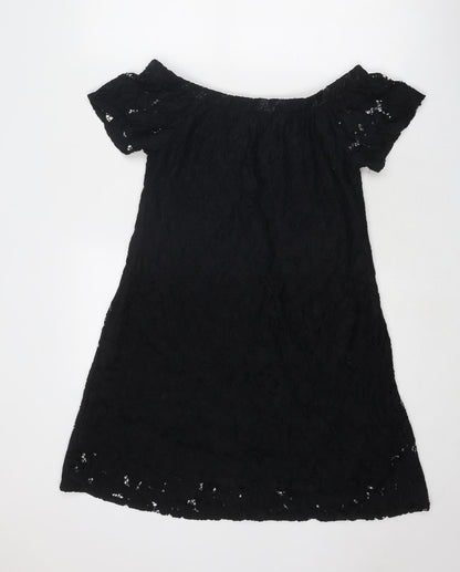 River Island Womens Black Geometric Nylon A-Line Size 10 Boat Neck Pullover