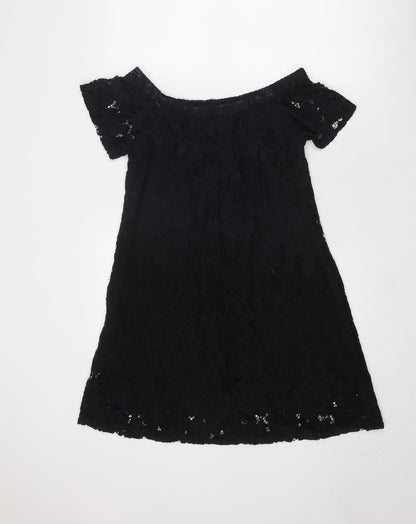 River Island Womens Black Geometric Nylon A-Line Size 10 Boat Neck Pullover