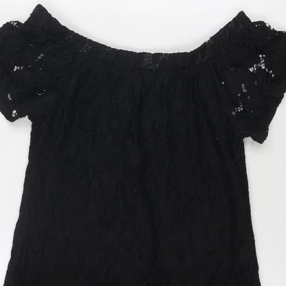 River Island Womens Black Geometric Nylon A-Line Size 10 Boat Neck Pullover