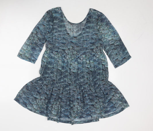 Topshop Womens Blue Geometric Polyester Skater Dress Size 8 Round Neck Pullover