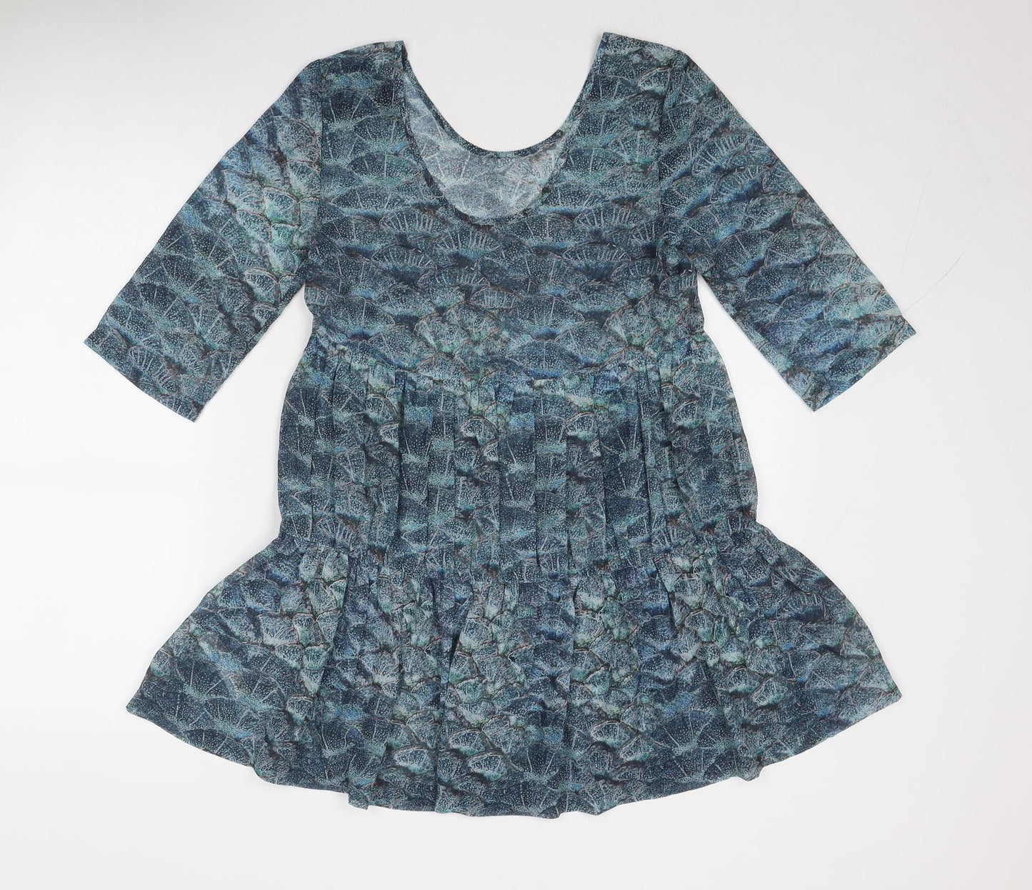 Topshop Womens Blue Geometric Polyester Skater Dress Size 8 Round Neck Pullover