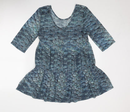 Topshop Womens Blue Geometric Polyester Skater Dress Size 8 Round Neck Pullover