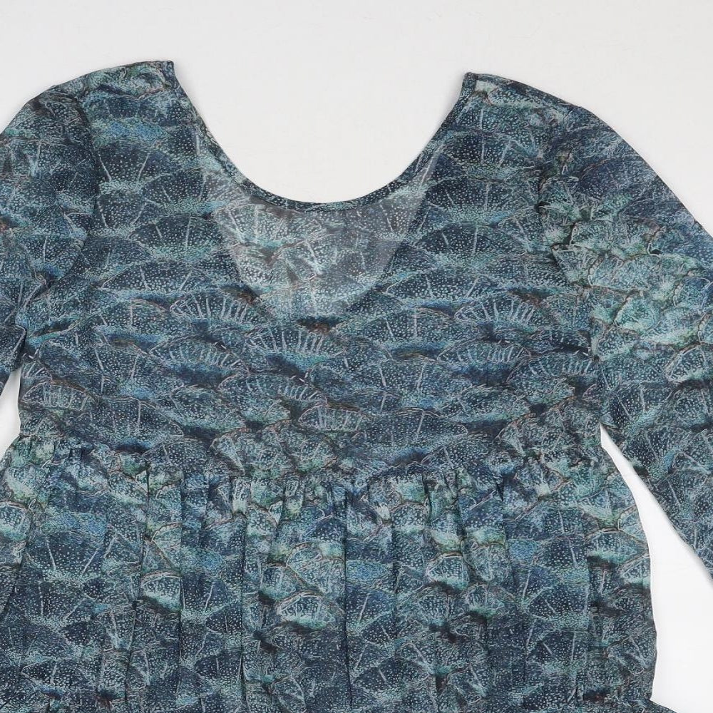 Topshop Womens Blue Geometric Polyester Skater Dress Size 8 Round Neck Pullover