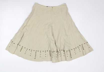 GEORGES RECH Womens Beige Linen Swing Skirt Size 10 Zip