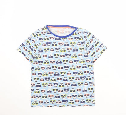Marks and Spencer Boys Blue Geometric Cotton Pullover T-Shirt Size 9-10 Years Round Neck Pullover - Skull Sunglasses Print
