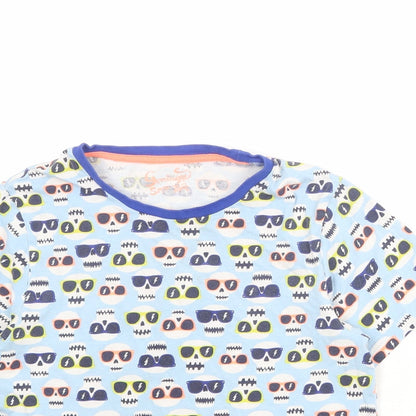 Marks and Spencer Boys Blue Geometric Cotton Pullover T-Shirt Size 9-10 Years Round Neck Pullover - Skull Sunglasses Print