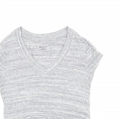 Merona Womens Grey Striped Viscose Basic T-Shirt Size L V-Neck