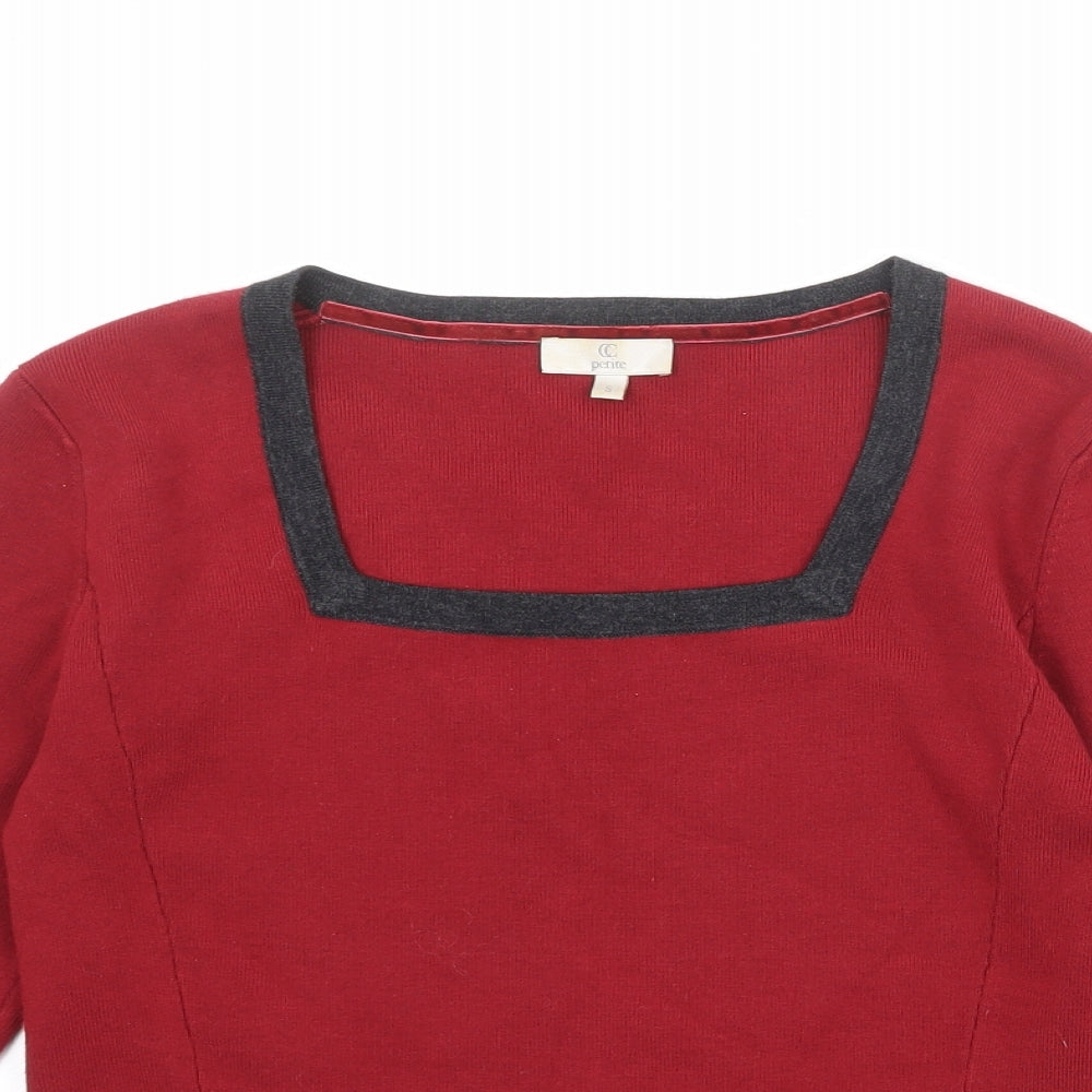 CC Womens Red Square Neck Viscose Pullover Jumper Size S