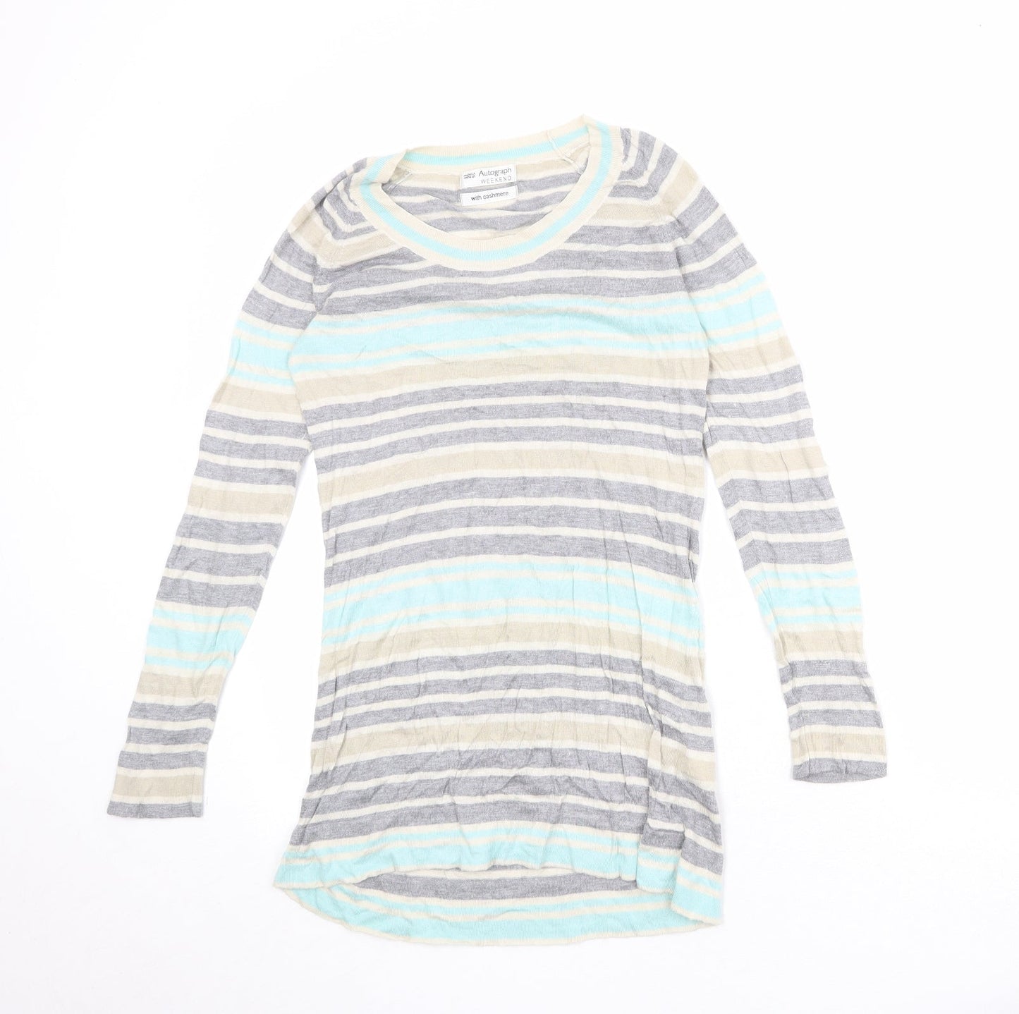 Autograph Womens Multicoloured Round Neck Striped Viscose Pullover Jumper Size 10