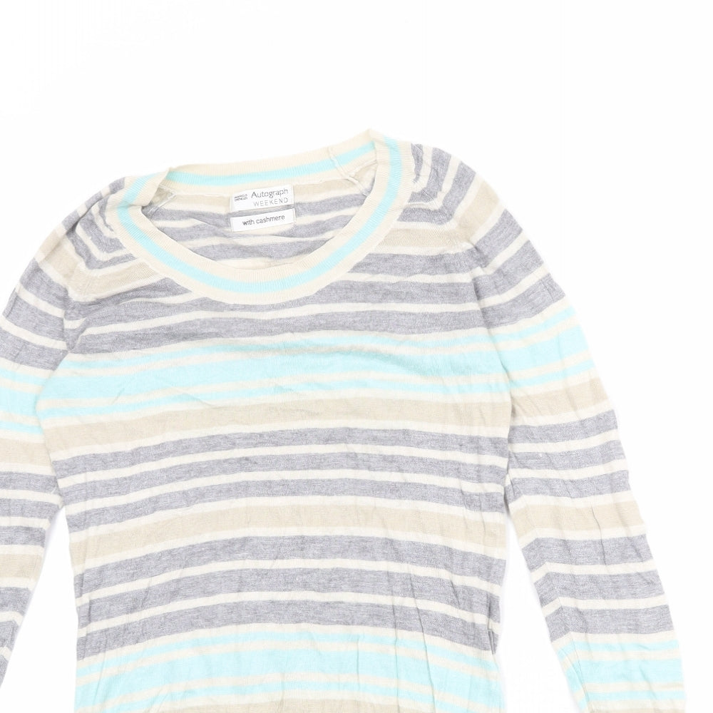 Autograph Womens Multicoloured Round Neck Striped Viscose Pullover Jumper Size 10