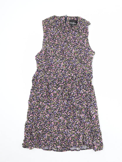 Positive Attitude Womens Multicoloured Floral Rayon A-Line Size 8 Round Neck Zip