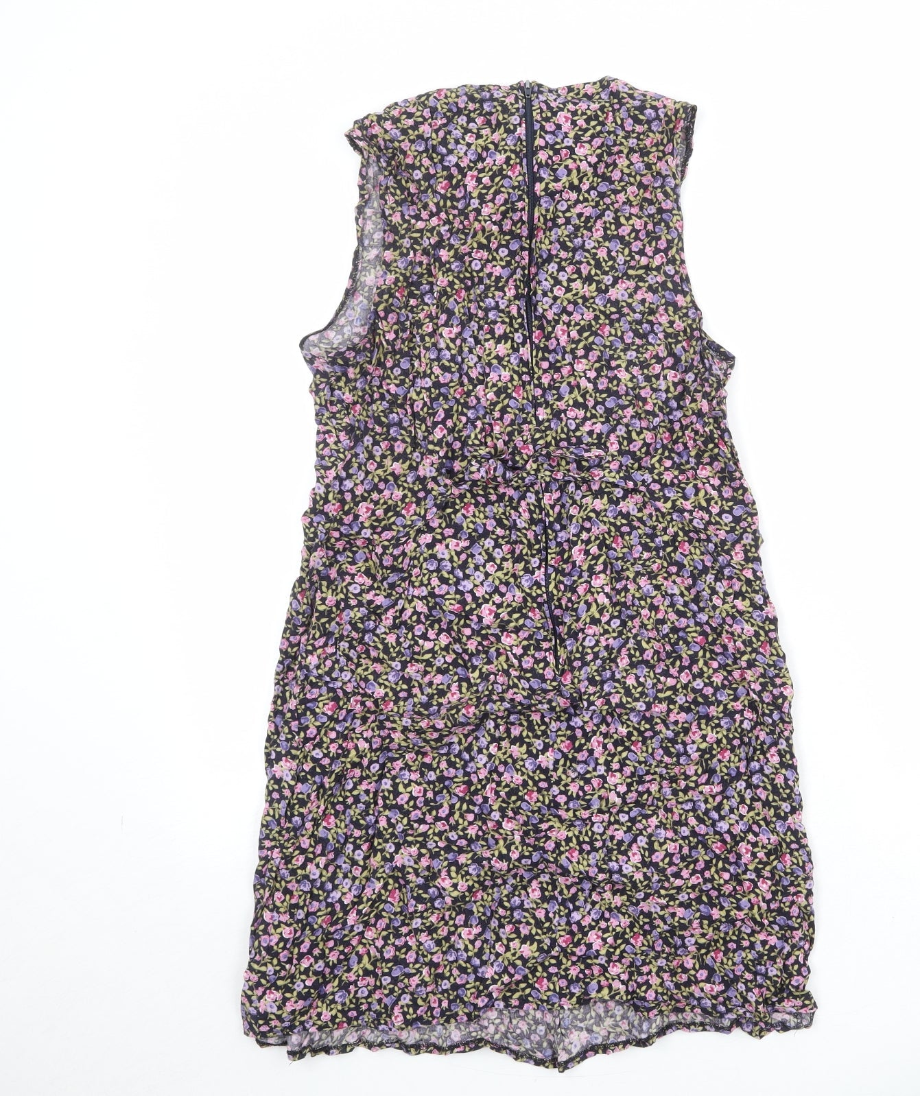 Positive Attitude Womens Multicoloured Floral Rayon A-Line Size 8 Round Neck Zip