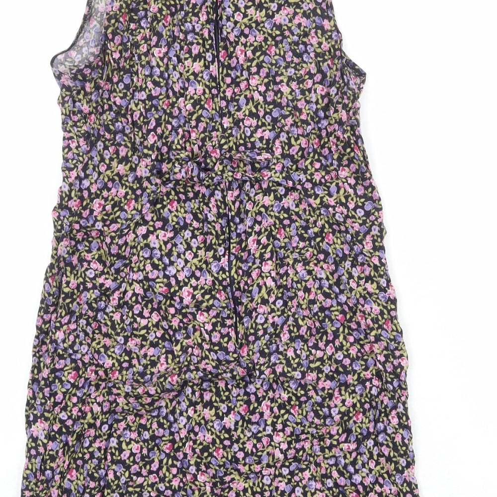 Positive Attitude Womens Multicoloured Floral Rayon A-Line Size 8 Round Neck Zip