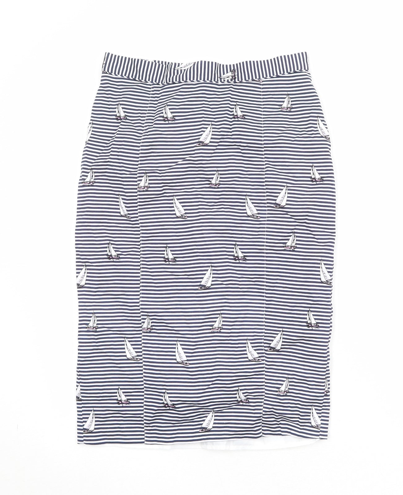 Oasis Womens Blue Striped Cotton Straight & Pencil Skirt Size 12 Zip - Boat Pattern