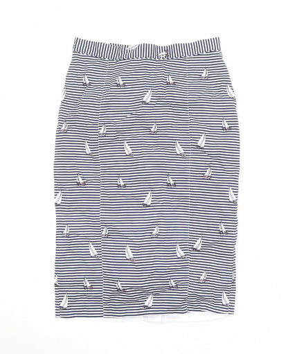 Oasis Womens Blue Striped Cotton Straight & Pencil Skirt Size 12 Zip - Boat Pattern