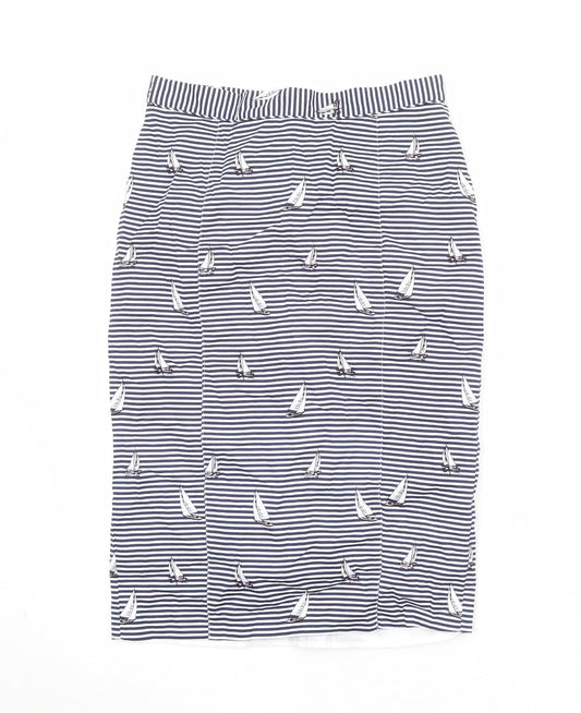 Oasis Womens Blue Striped Cotton Straight & Pencil Skirt Size 12 Zip - Boat Pattern