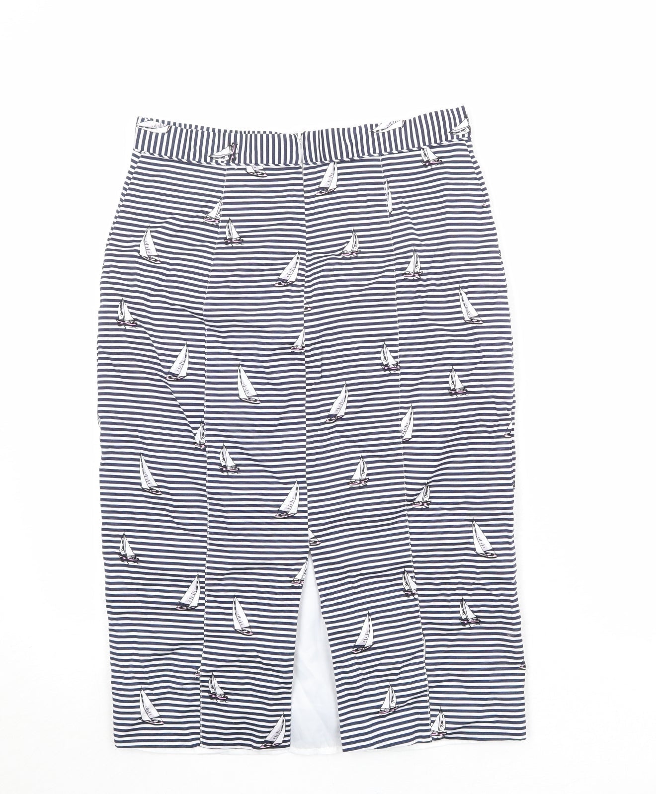 Oasis Womens Blue Striped Cotton Straight & Pencil Skirt Size 12 Zip - Boat Pattern