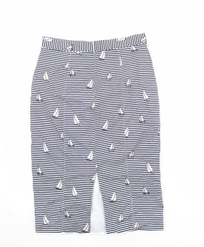 Oasis Womens Blue Striped Cotton Straight & Pencil Skirt Size 12 Zip - Boat Pattern