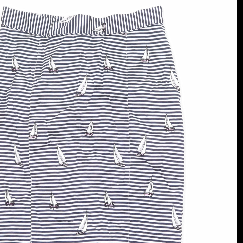 Oasis Womens Blue Striped Cotton Straight & Pencil Skirt Size 12 Zip - Boat Pattern