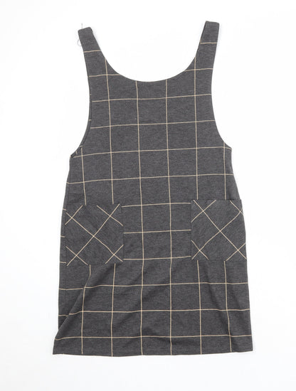 New Look Womens Green Check Polyester Pinafore/Dungaree Dress Size 8 Round Neck Pullover