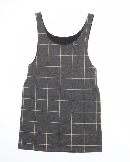 New Look Womens Green Check Polyester Pinafore/Dungaree Dress Size 8 Round Neck Pullover