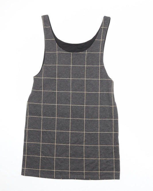 New Look Womens Green Check Polyester Pinafore/Dungaree Dress Size 8 Round Neck Pullover