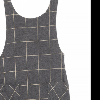 New Look Womens Green Check Polyester Pinafore/Dungaree Dress Size 8 Round Neck Pullover