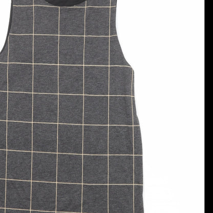 New Look Womens Green Check Polyester Pinafore/Dungaree Dress Size 8 Round Neck Pullover