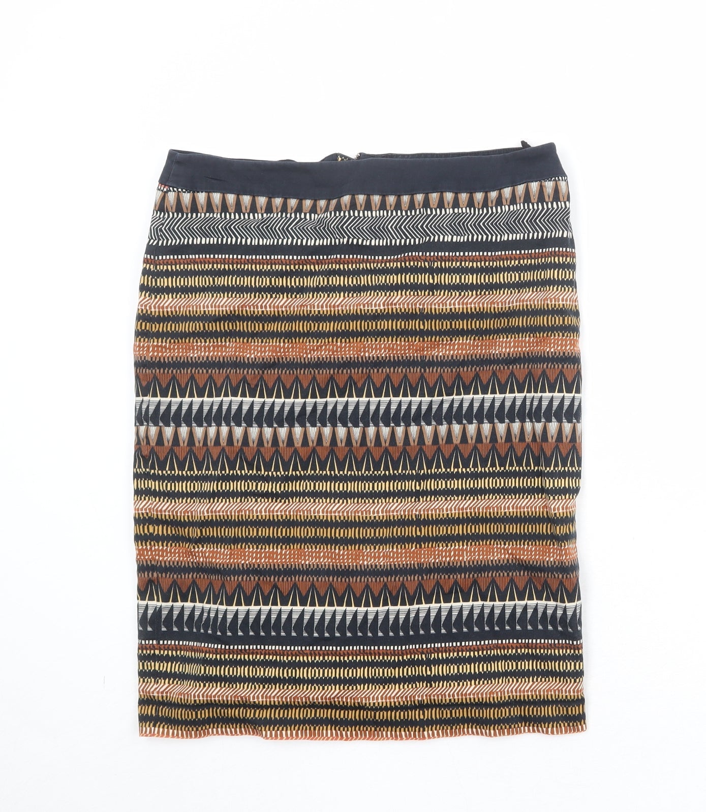 Marks and Spencer Womens Multicoloured Geometric Cotton A-Line Skirt Size 10 Zip