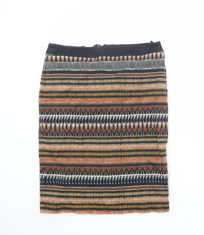 Marks and Spencer Womens Multicoloured Geometric Cotton A-Line Skirt Size 10 Zip