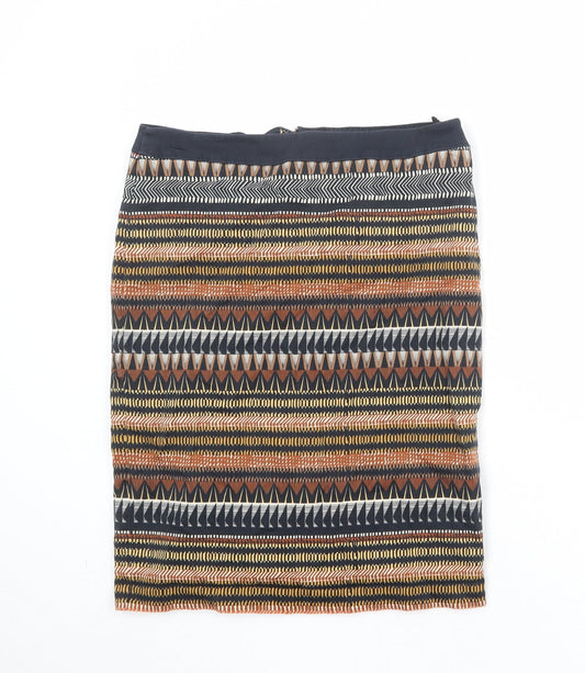 Marks and Spencer Womens Multicoloured Geometric Cotton A-Line Skirt Size 10 Zip