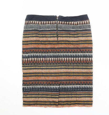 Marks and Spencer Womens Multicoloured Geometric Cotton A-Line Skirt Size 10 Zip