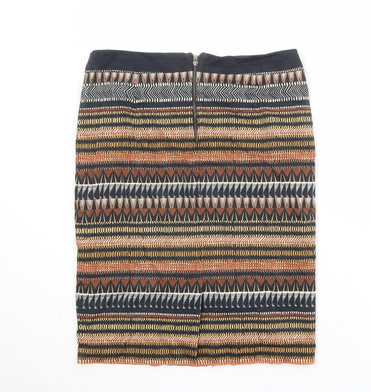 Marks and Spencer Womens Multicoloured Geometric Cotton A-Line Skirt Size 10 Zip