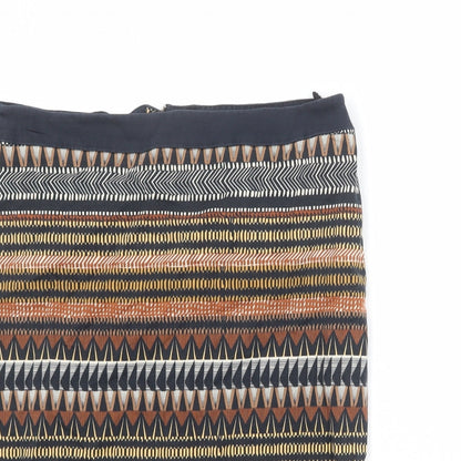 Marks and Spencer Womens Multicoloured Geometric Cotton A-Line Skirt Size 10 Zip