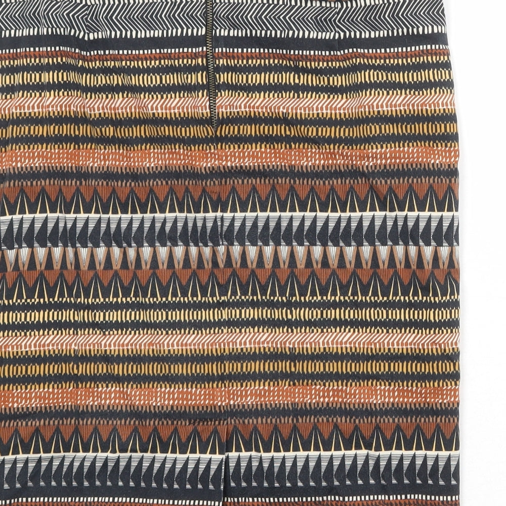 Marks and Spencer Womens Multicoloured Geometric Cotton A-Line Skirt Size 10 Zip